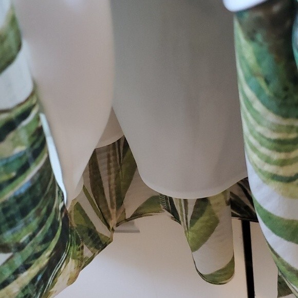 JUST TAYLOR PALM BAMBOO MAXIDRESS GREEN CREAM SIZE 8 EMPIRE WAIST FLUTTER SLEEVE - Picture 7 of 15